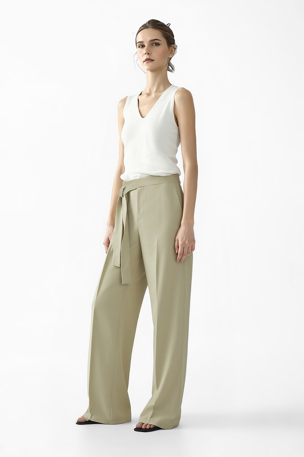 Tie Waist Wide Leg Casual Pants