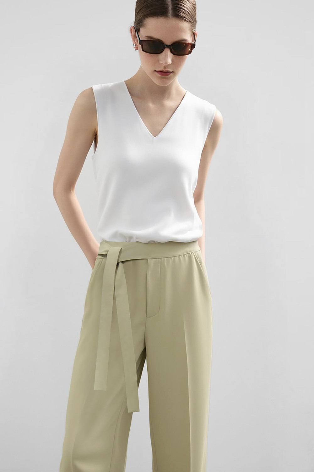 Tie Waist Wide Leg Casual Pants