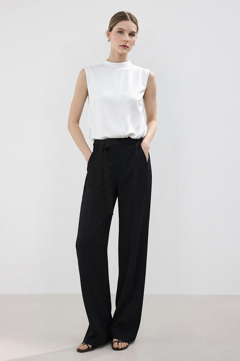 Tie Waist Wide Leg Casual Pants
