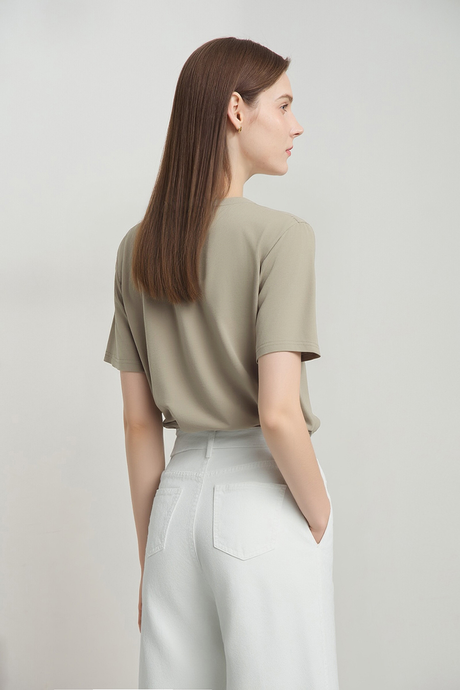 Rhinestone Pocket Crew Neck T-shirt|AMII