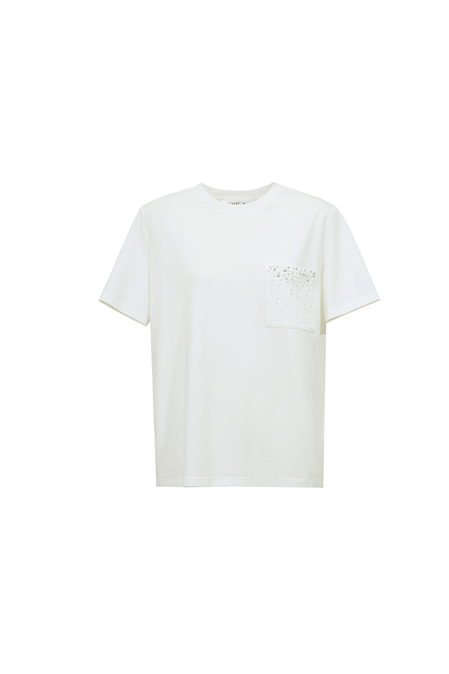 Rhinestone Pocket Crew Neck T-shirt|AMII