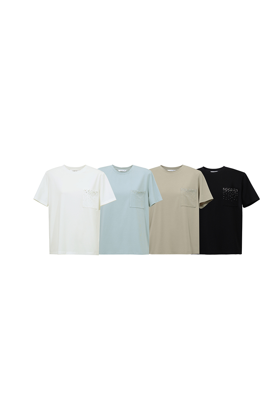 Rhinestone Pocket Crew Neck T-shirt|AMII