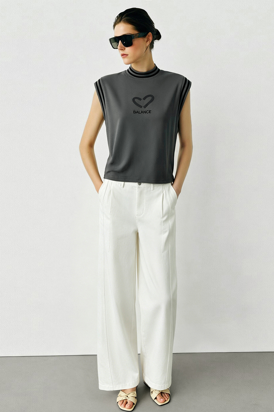 Printed Embroidery Dolman Sleeve T-Shirt|AMII
