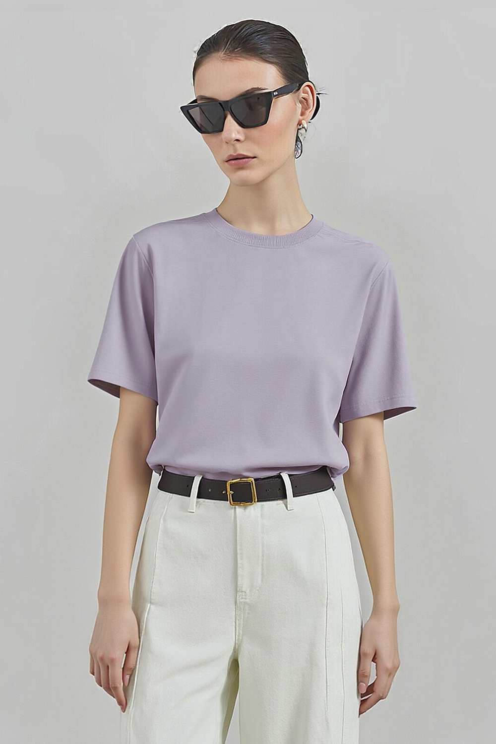 Rib Spliced Round Neck T-Shirt|AMII