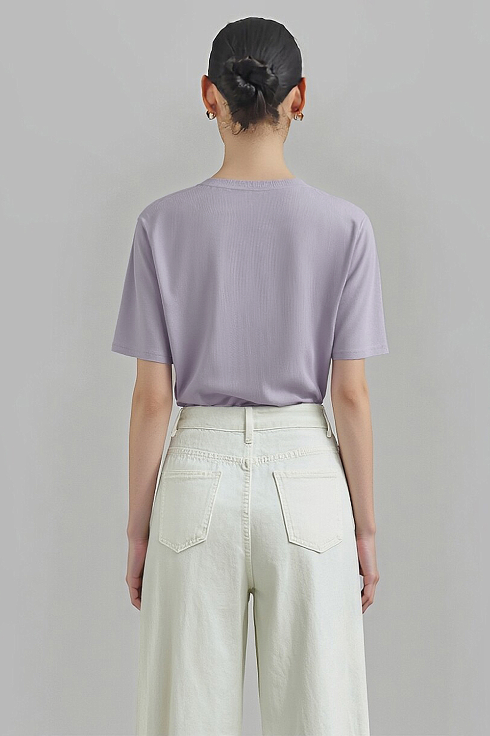 Rib Spliced Round Neck T-Shirt|AMII