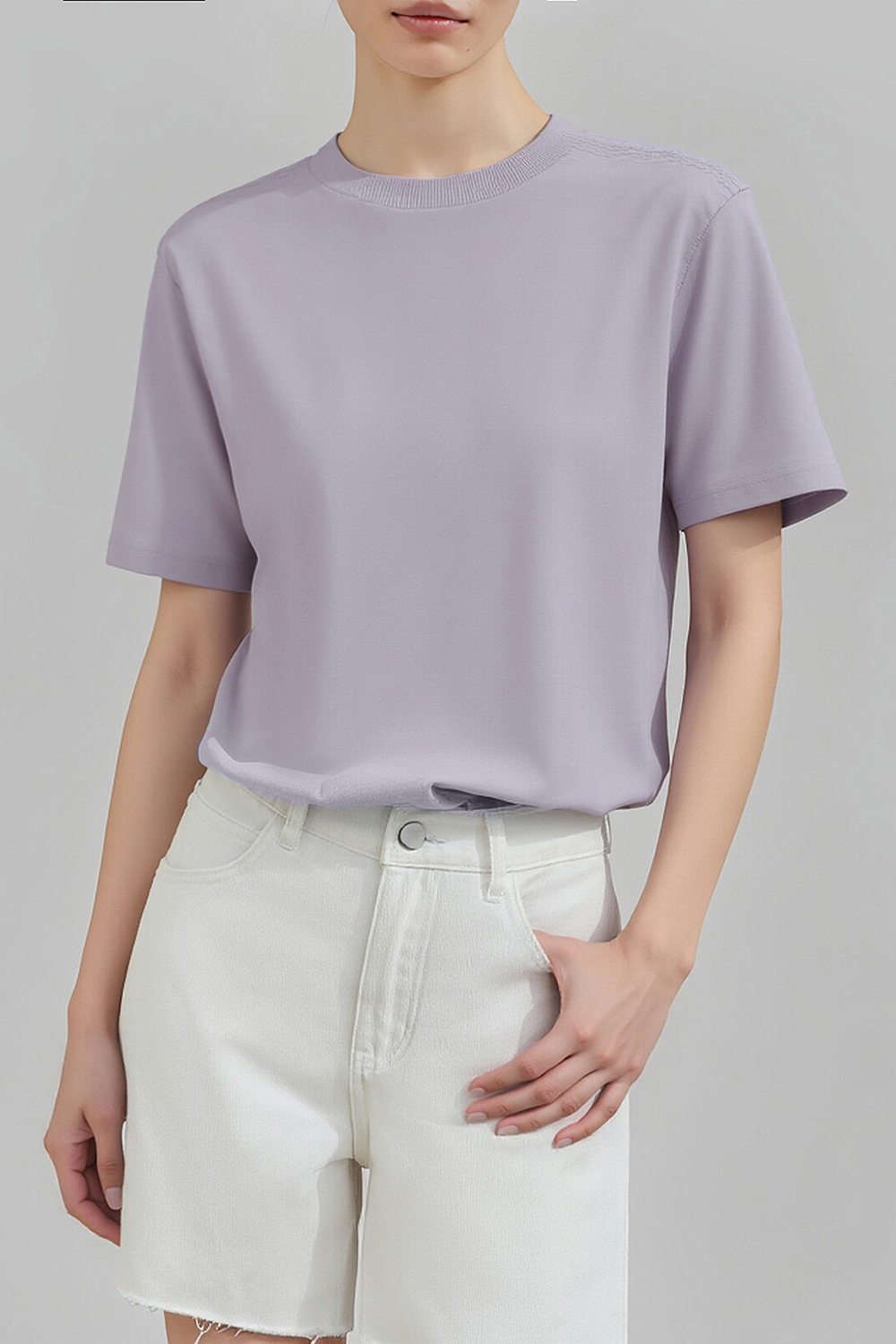 Rib Spliced Round Neck T-Shirt|AMII