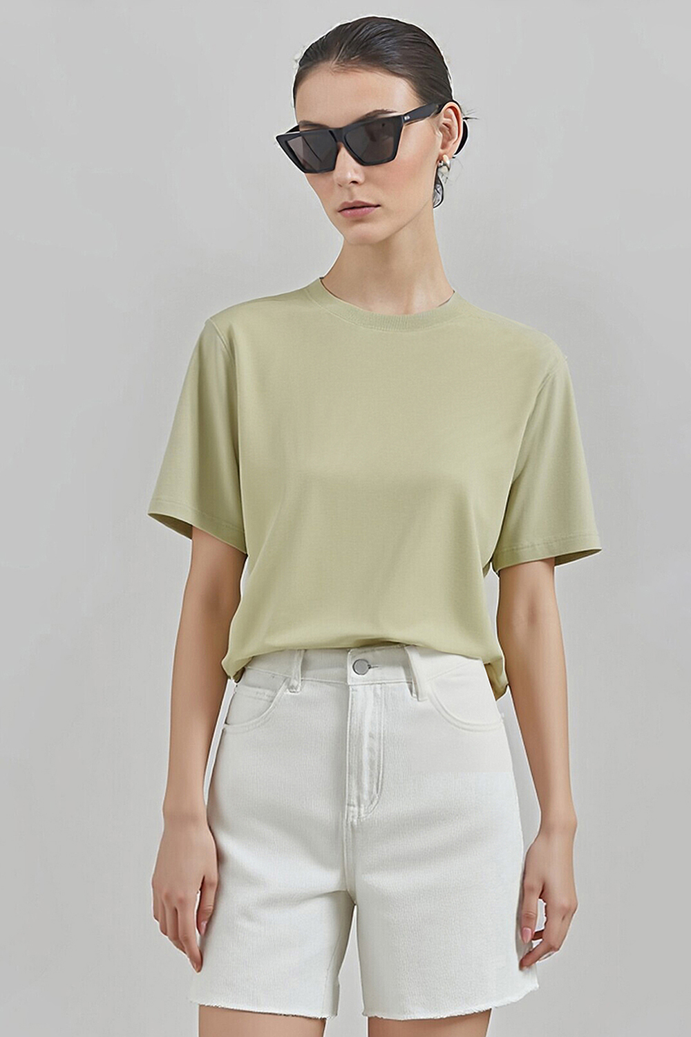 Rib Spliced Round Neck T-Shirt|AMII
