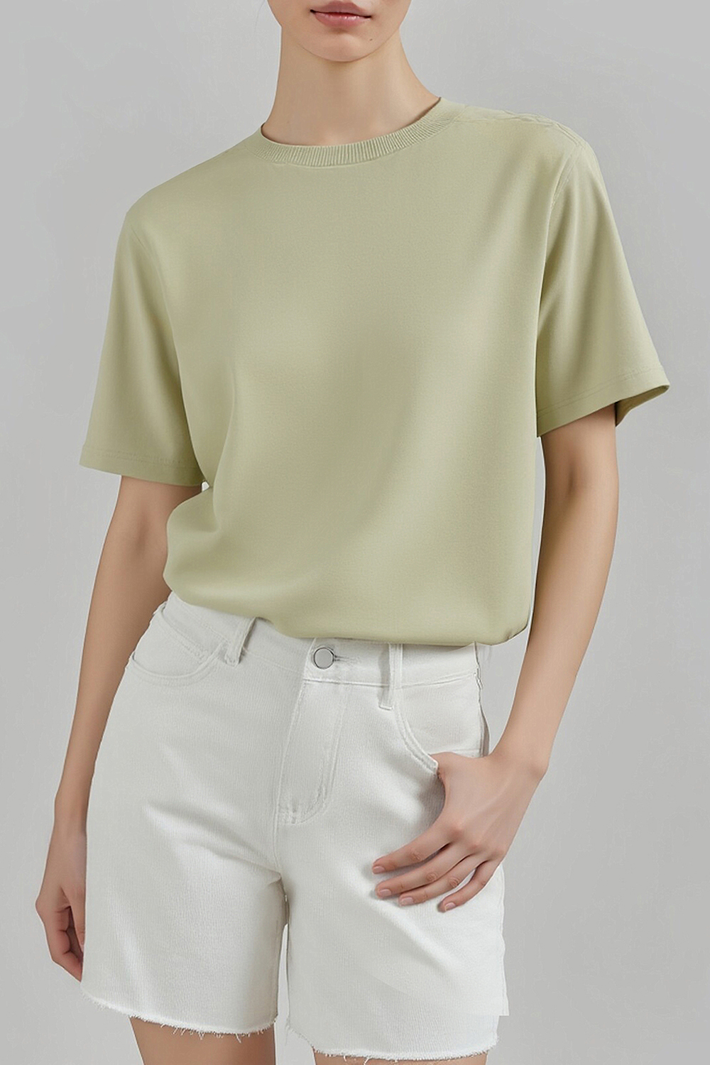 Rib Spliced Round Neck T-Shirt|AMII