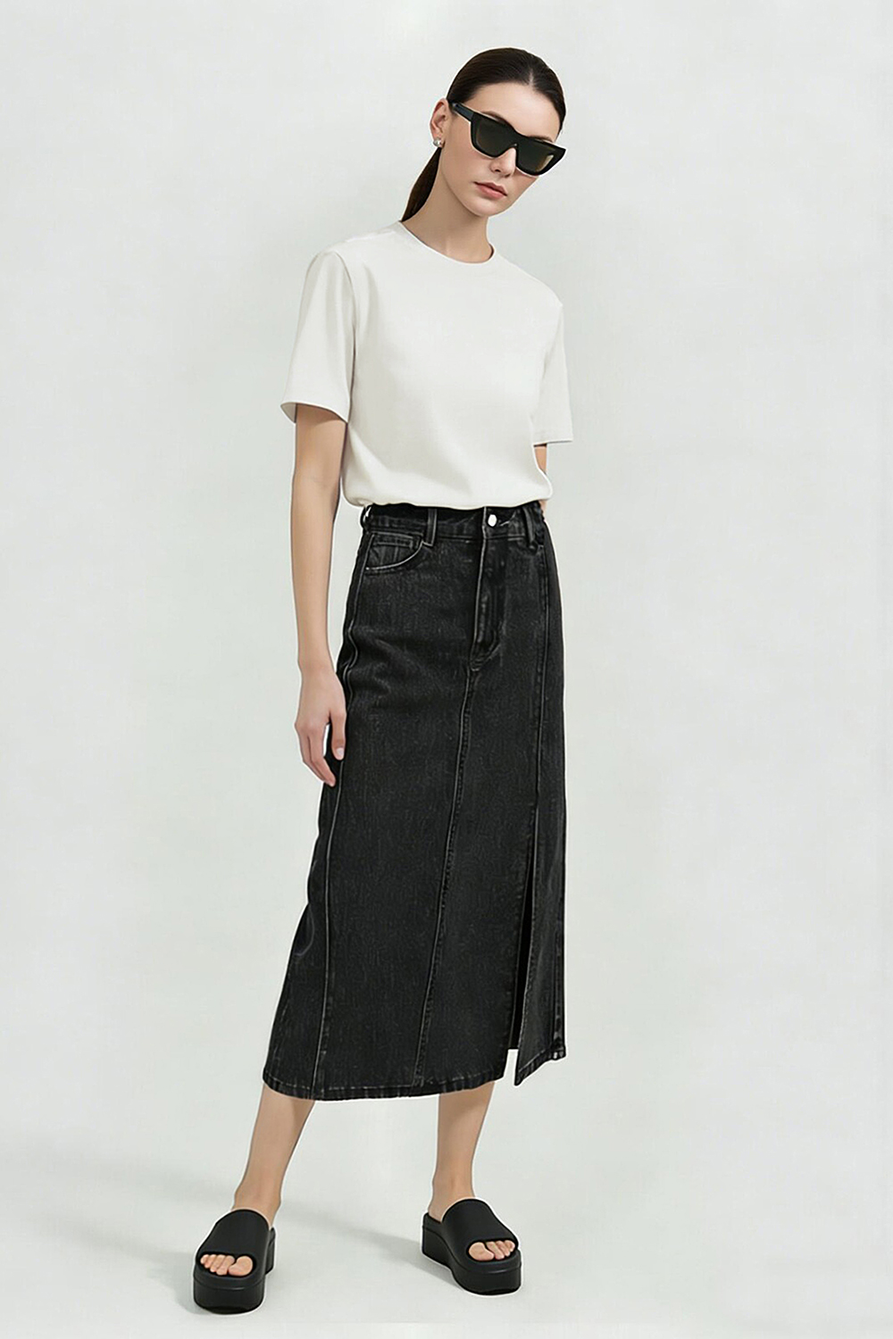 Rib Spliced Round Neck T-Shirt|AMII