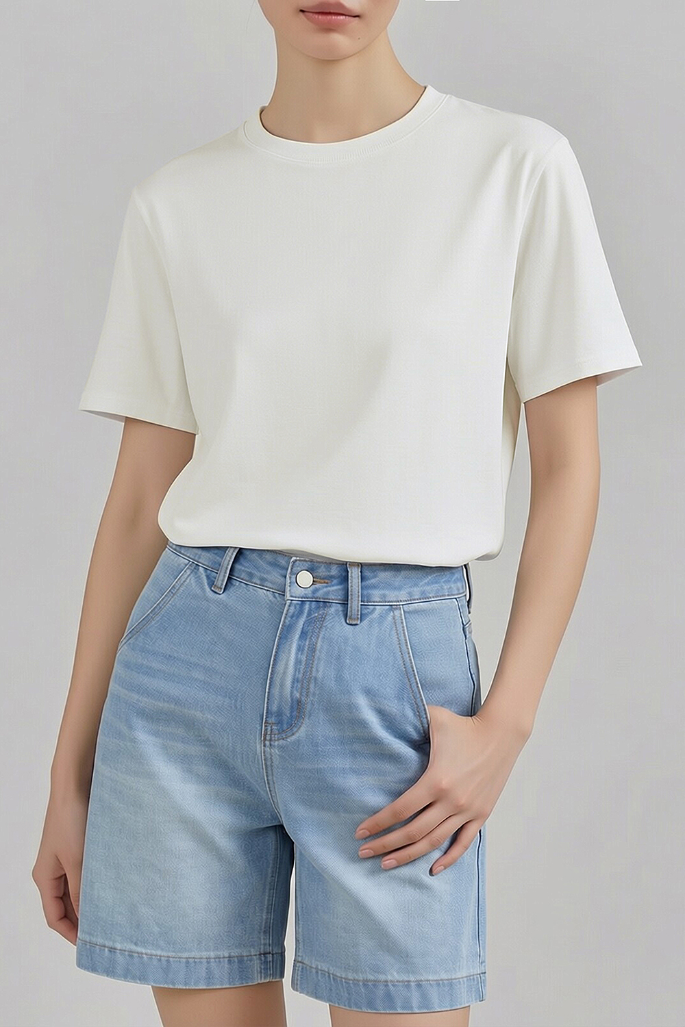 Rib Spliced Round Neck T-Shirt|AMII