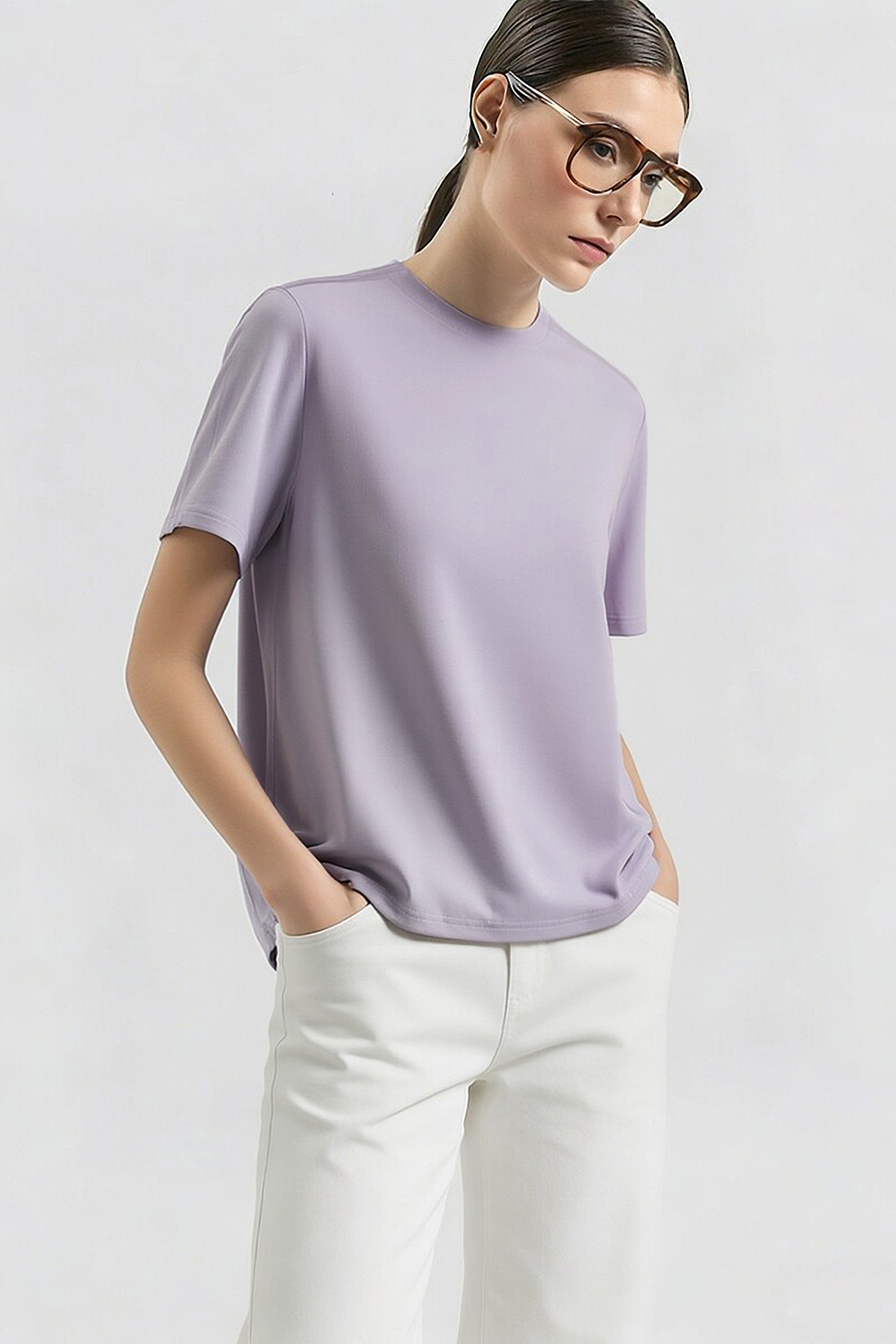 Rib Spliced Round Neck T-Shirt|AMII
