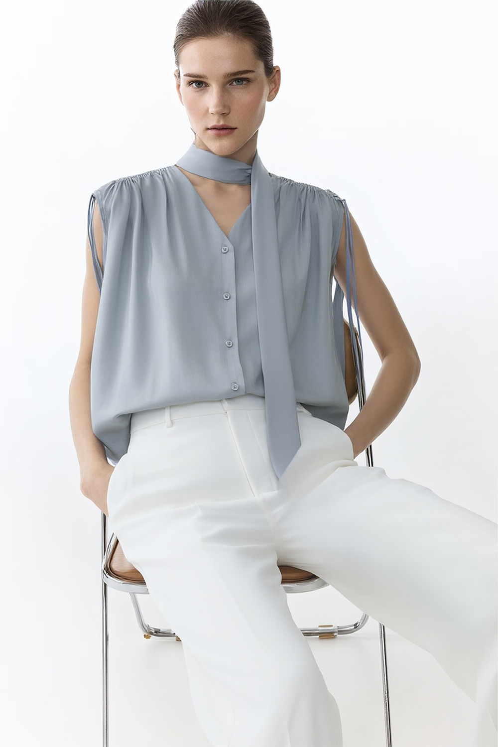 Tie Satin Chiffon Top