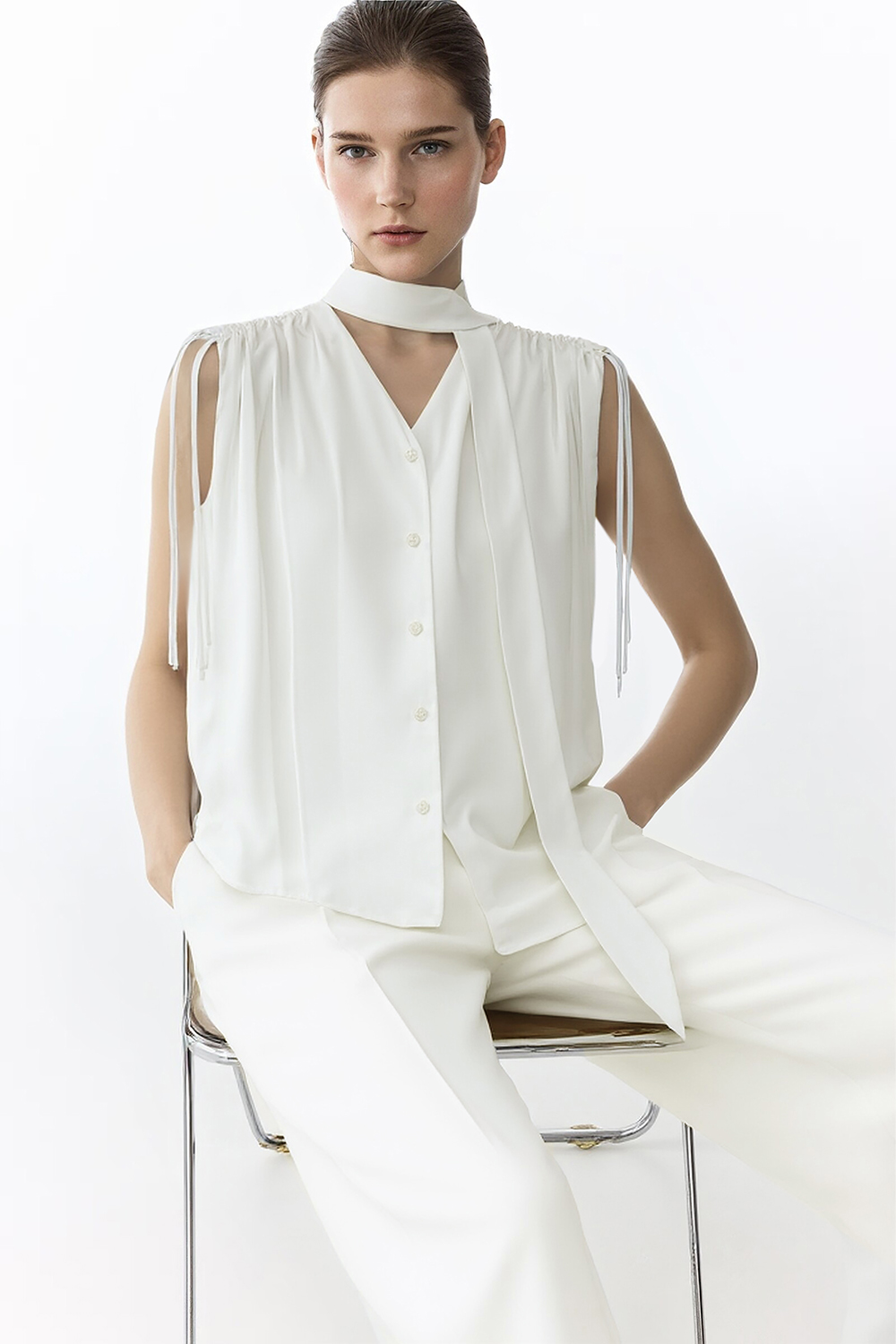 Tie Satin Chiffon Top