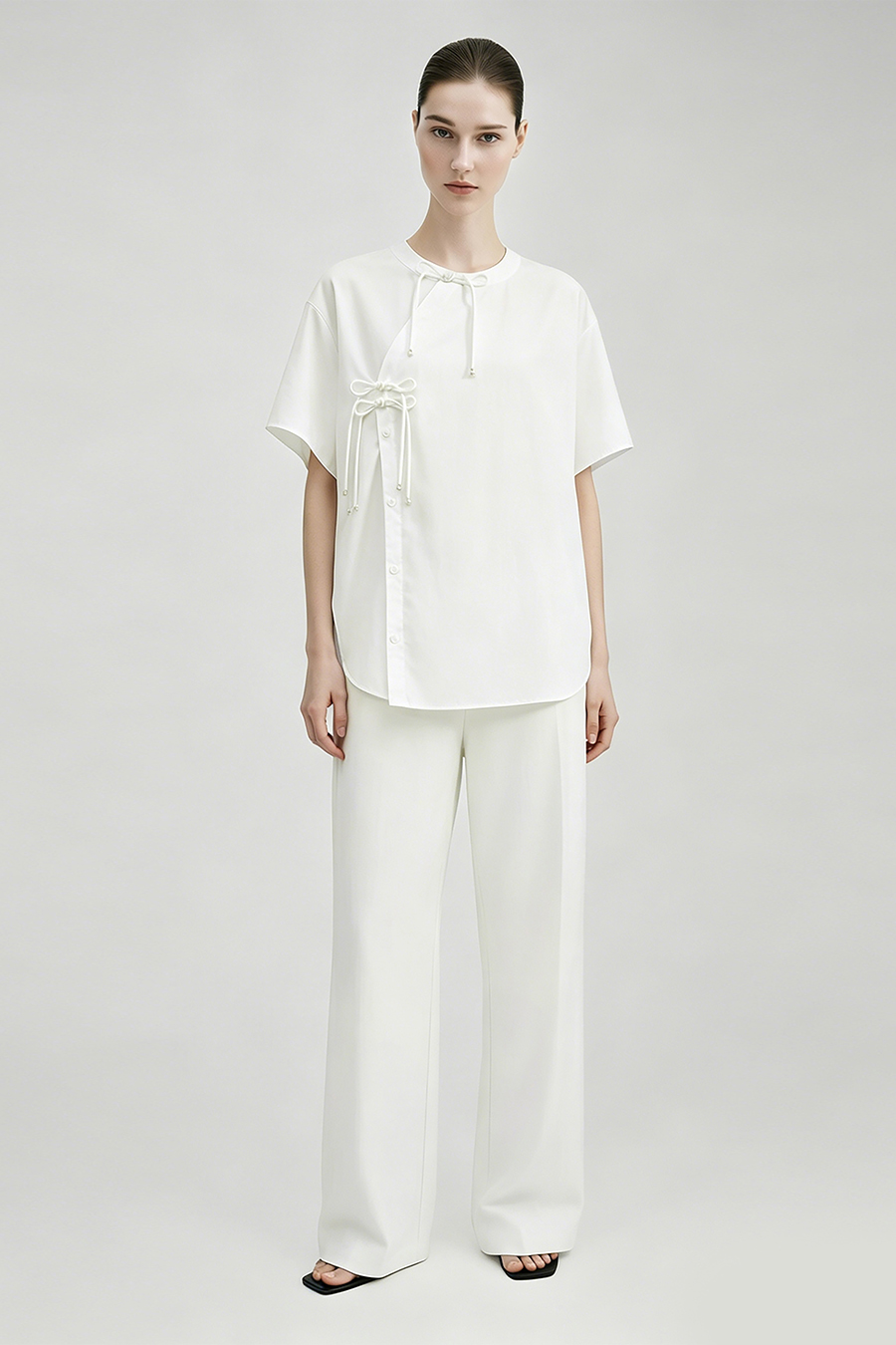 Chinese Style Round Neck Frog Button Shirt|AMII