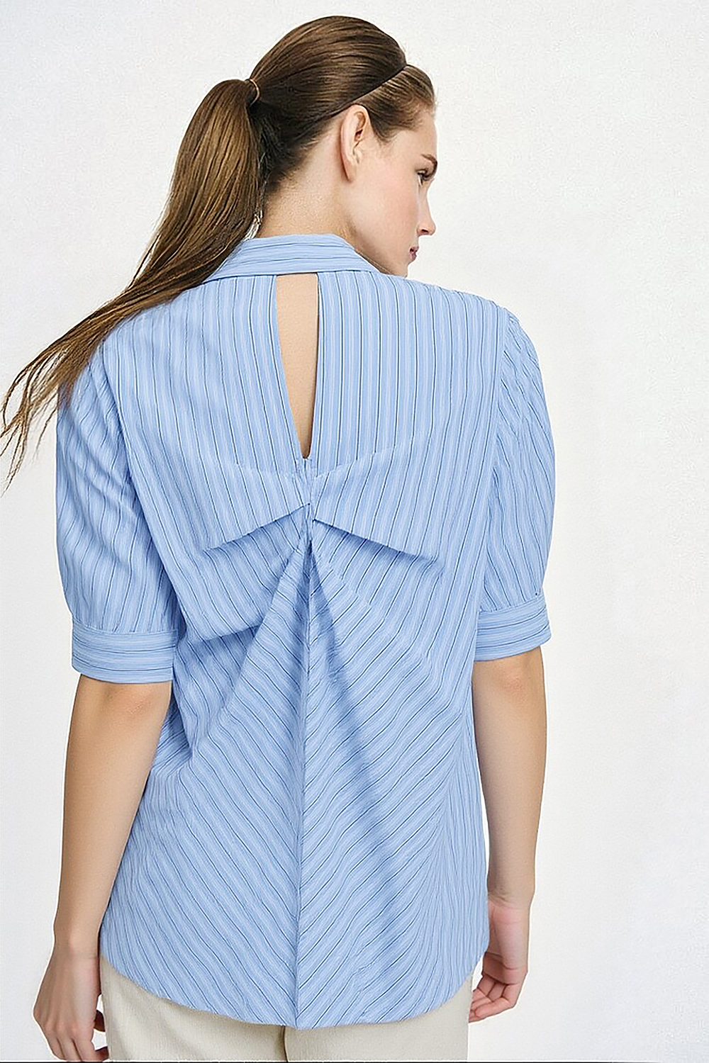Hollow Pleated Stripe Shirt