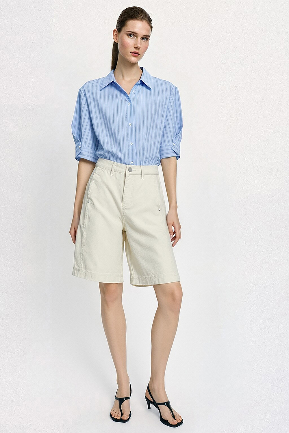 Hollow Pleated Stripe Shirt