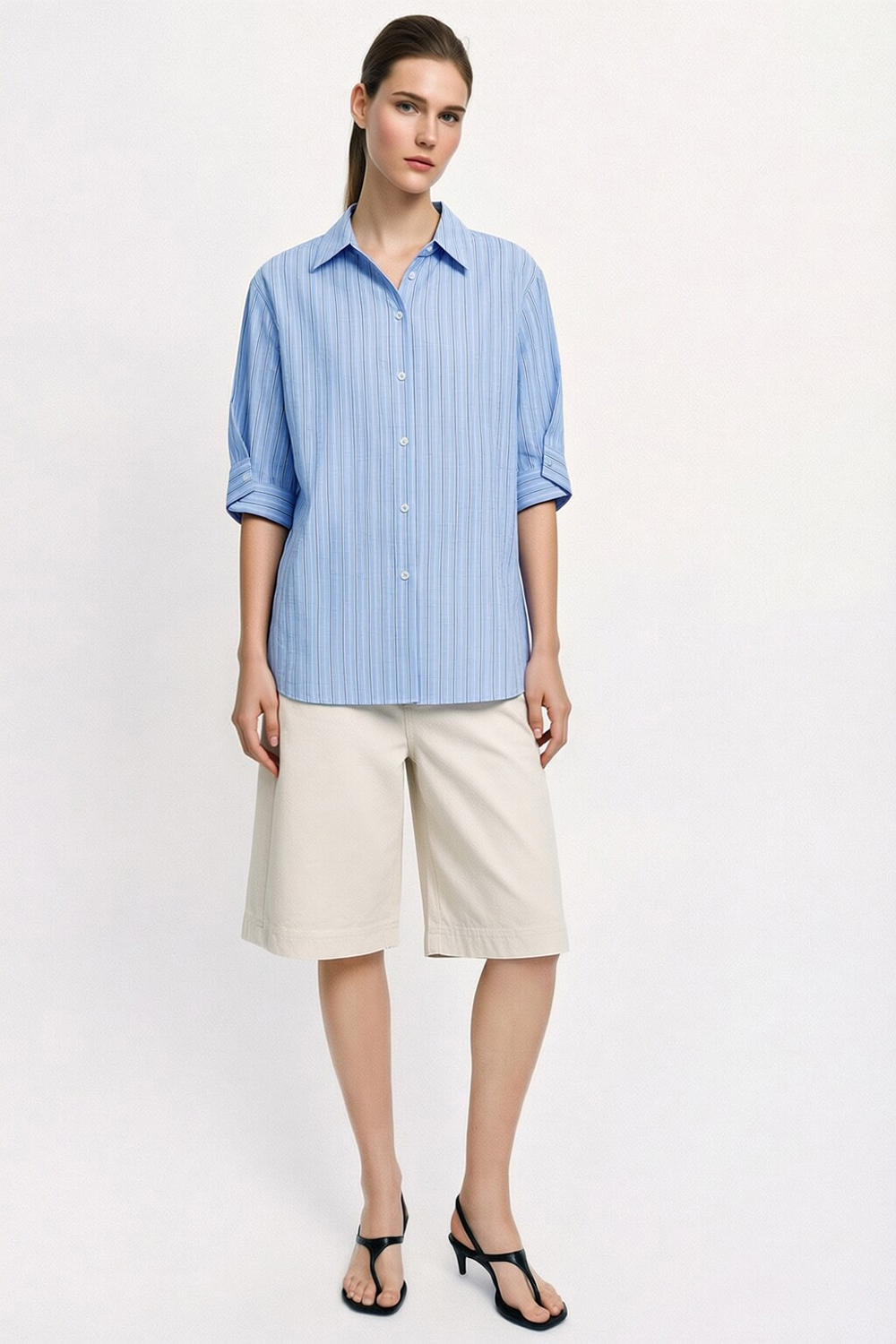 Hollow Pleated Stripe Shirt