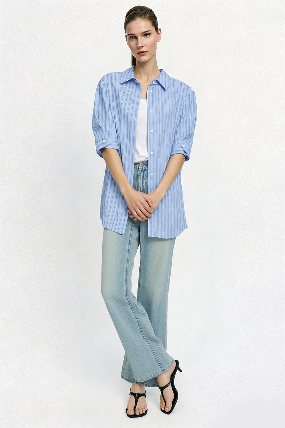 Hollow Pleated Stripe Shirt