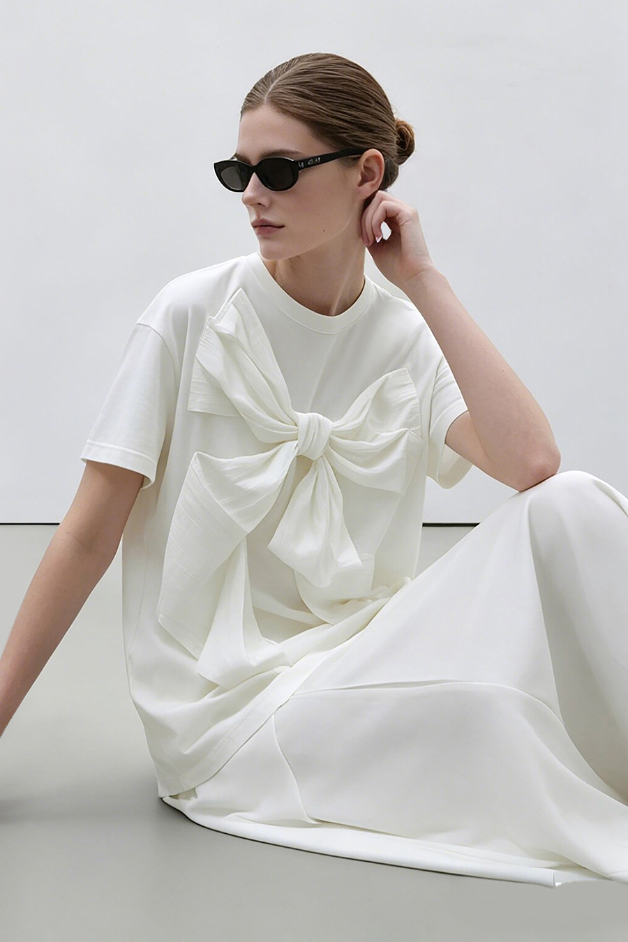 Bow Drop Shoulder T-Shirt|AMII
