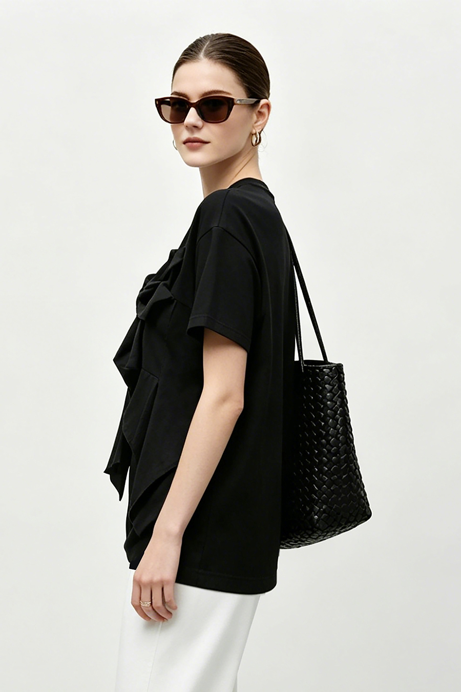 Bow Drop Shoulder T-Shirt|AMII