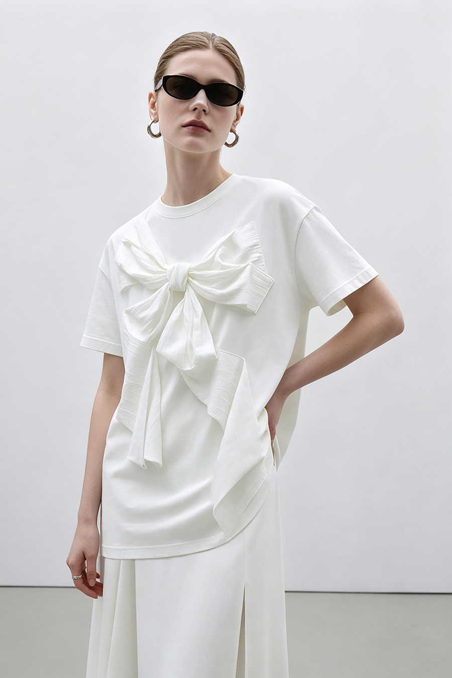 Bow Drop Shoulder T-Shirt|AMII