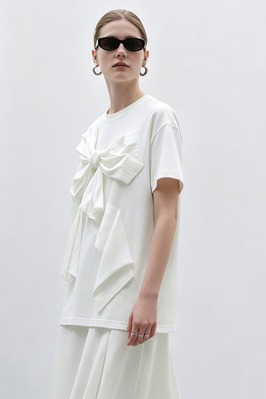 Bow Drop Shoulder T-Shirt|AMII