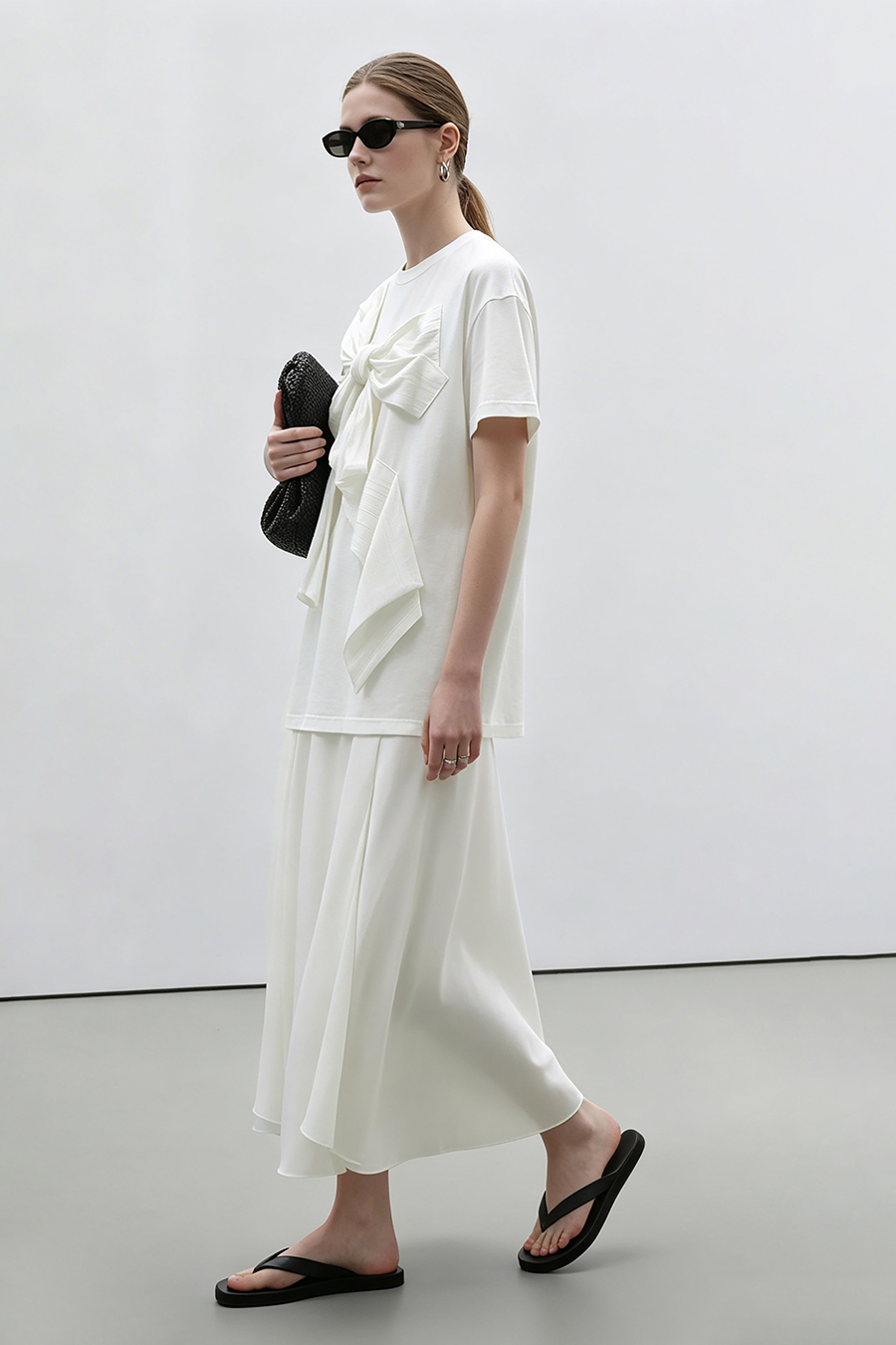 Bow Drop Shoulder T-Shirt|AMII