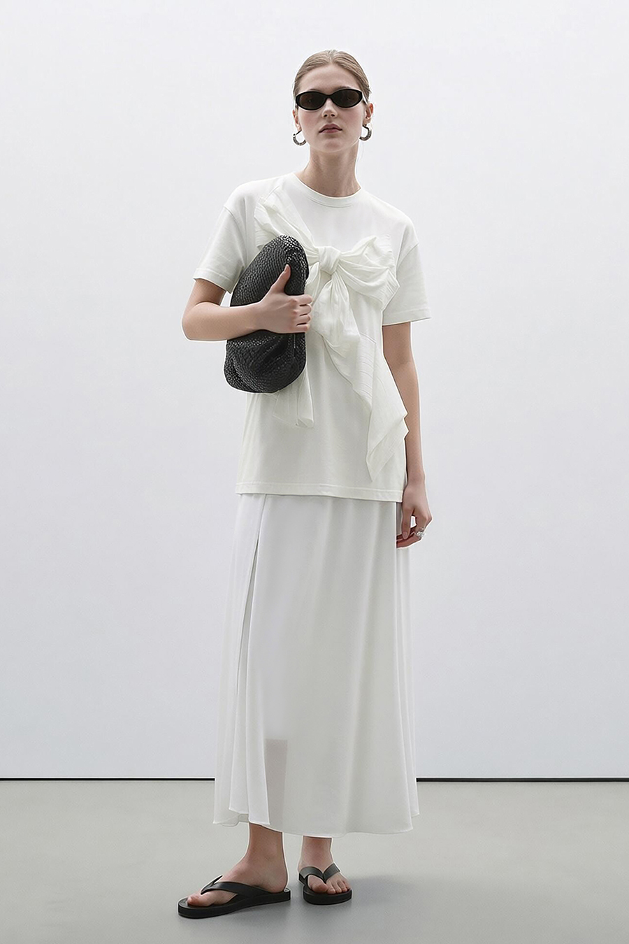 Bow Drop Shoulder T-Shirt|AMII