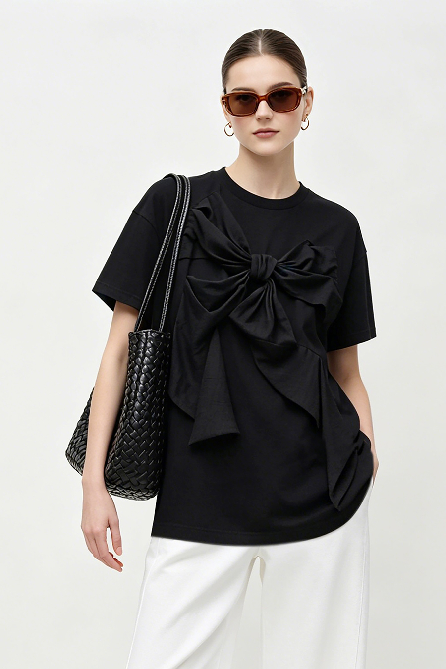 Bow Drop Shoulder T-Shirt|AMII
