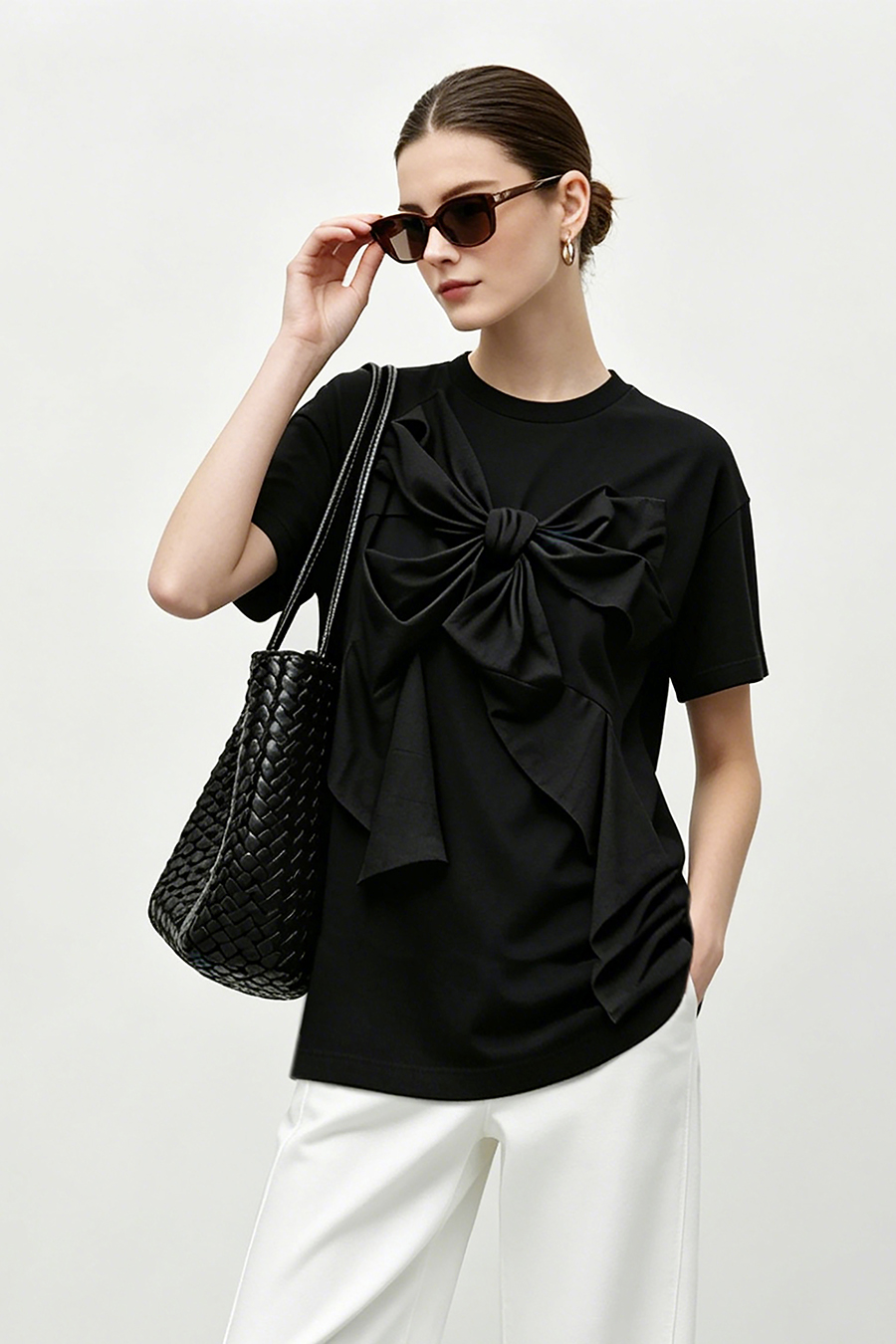 Bow Drop Shoulder T-Shirt|AMII