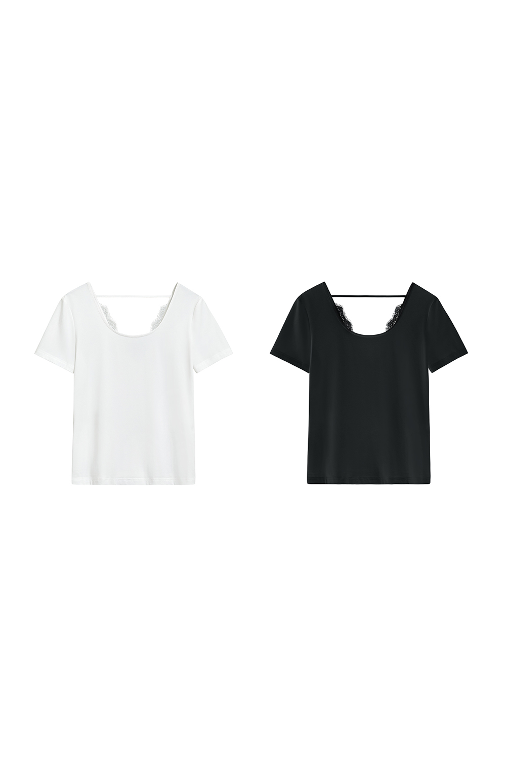 Lace Spliced Backless T-shirt