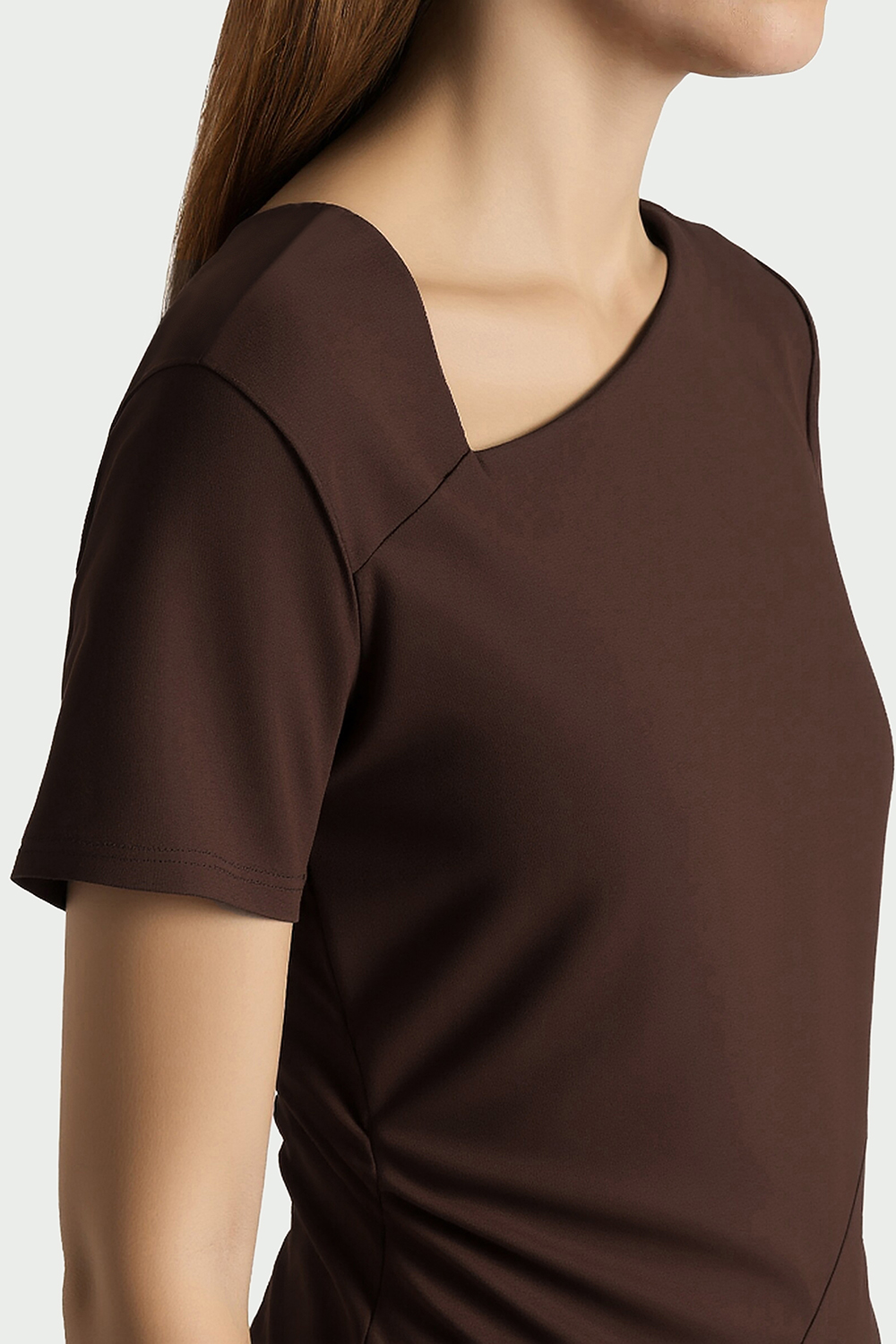 Asymmetric Neck Waist Slim Knit Dress|AMII