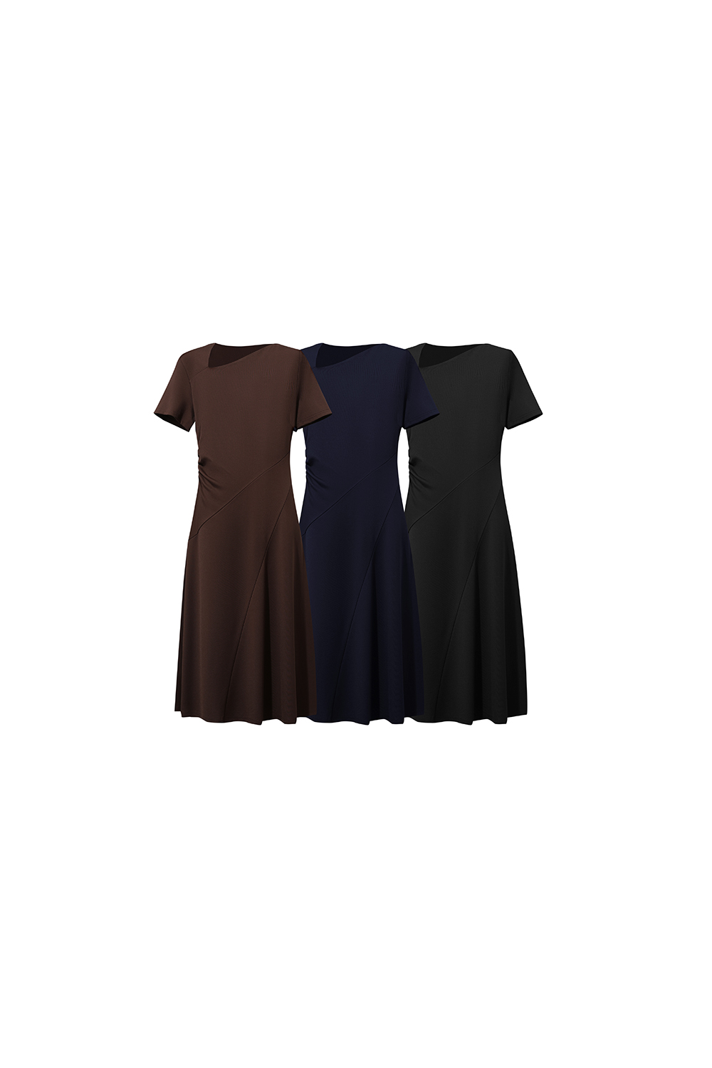 Asymmetric Neck Waist Slim Knit Dress|AMII
