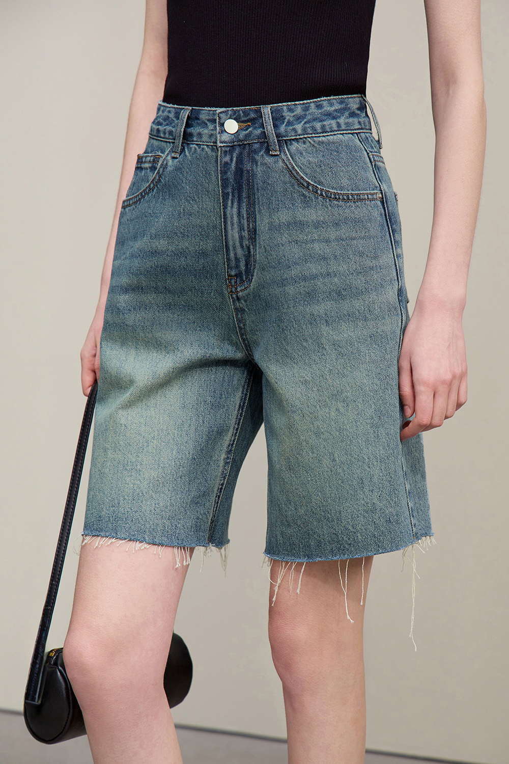Frayed & Bleached Denim Shorts