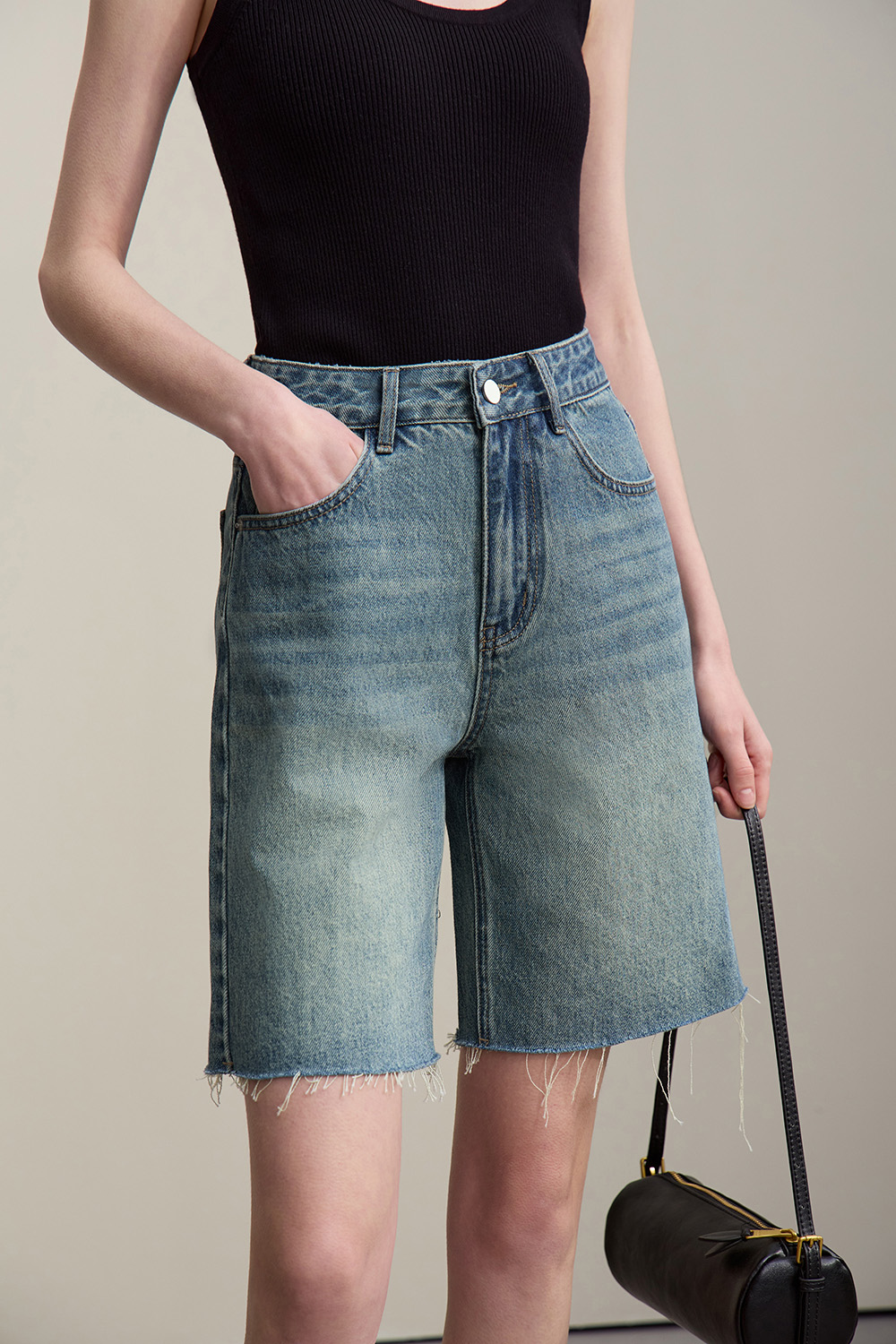 Frayed & Bleached Denim Shorts