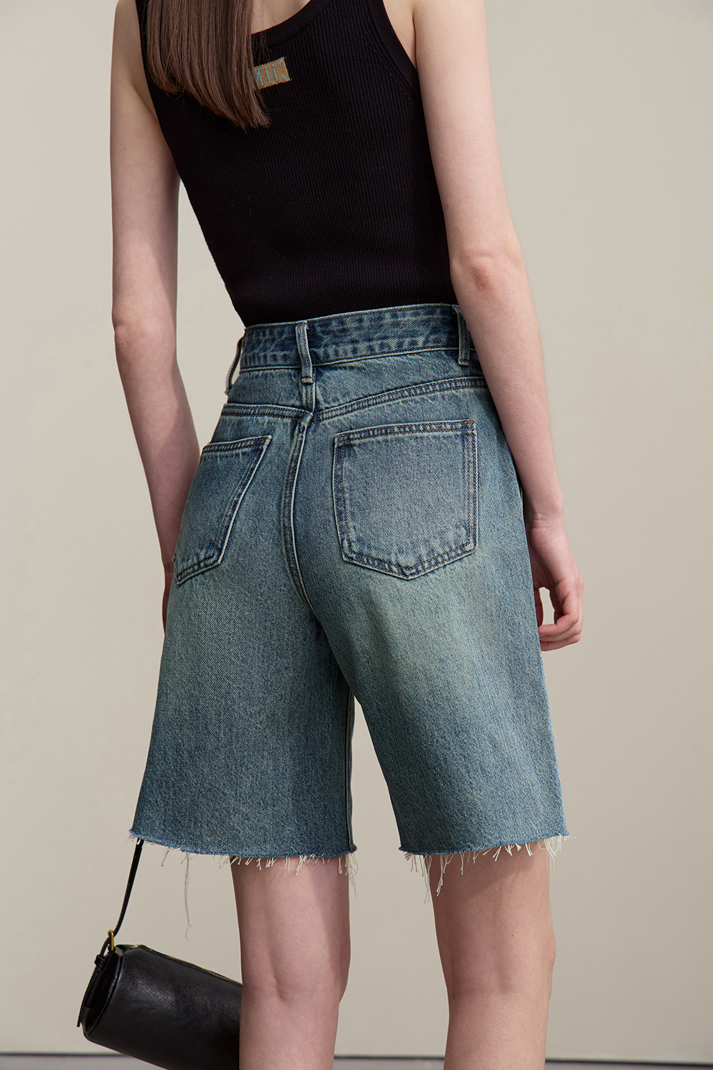 Frayed & Bleached Denim Shorts