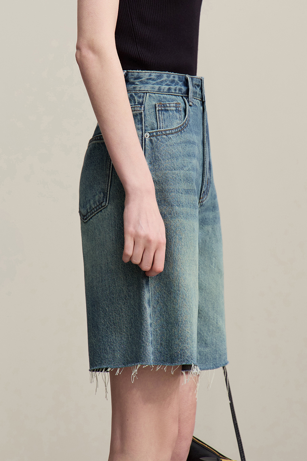 Frayed & Bleached Denim Shorts