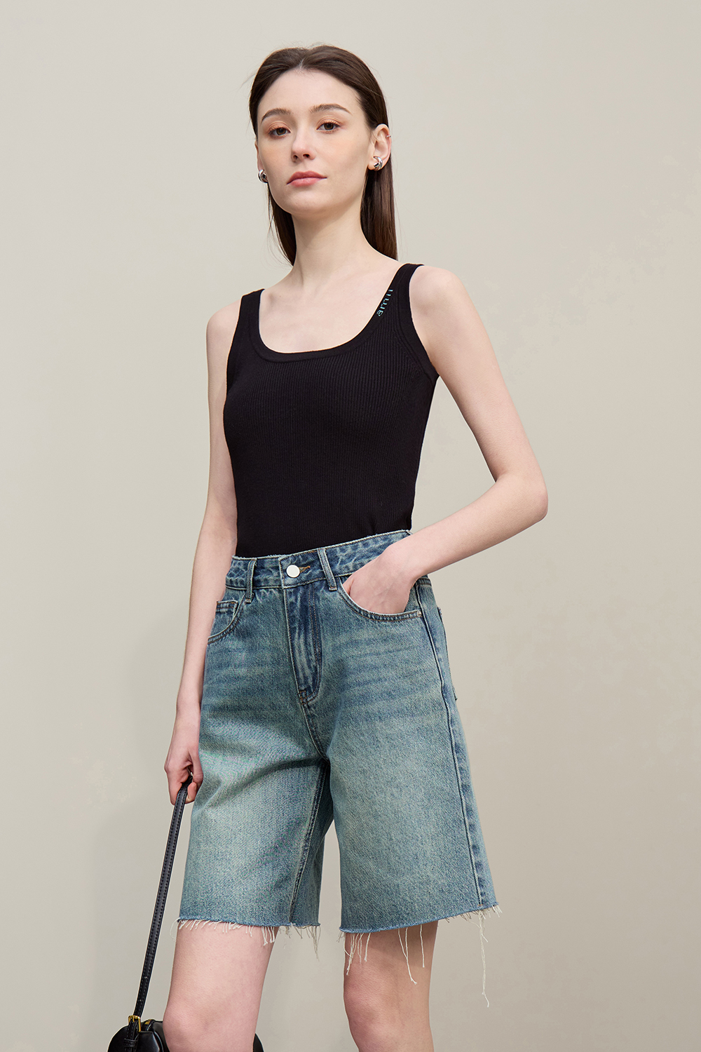 Frayed & Bleached Denim Shorts