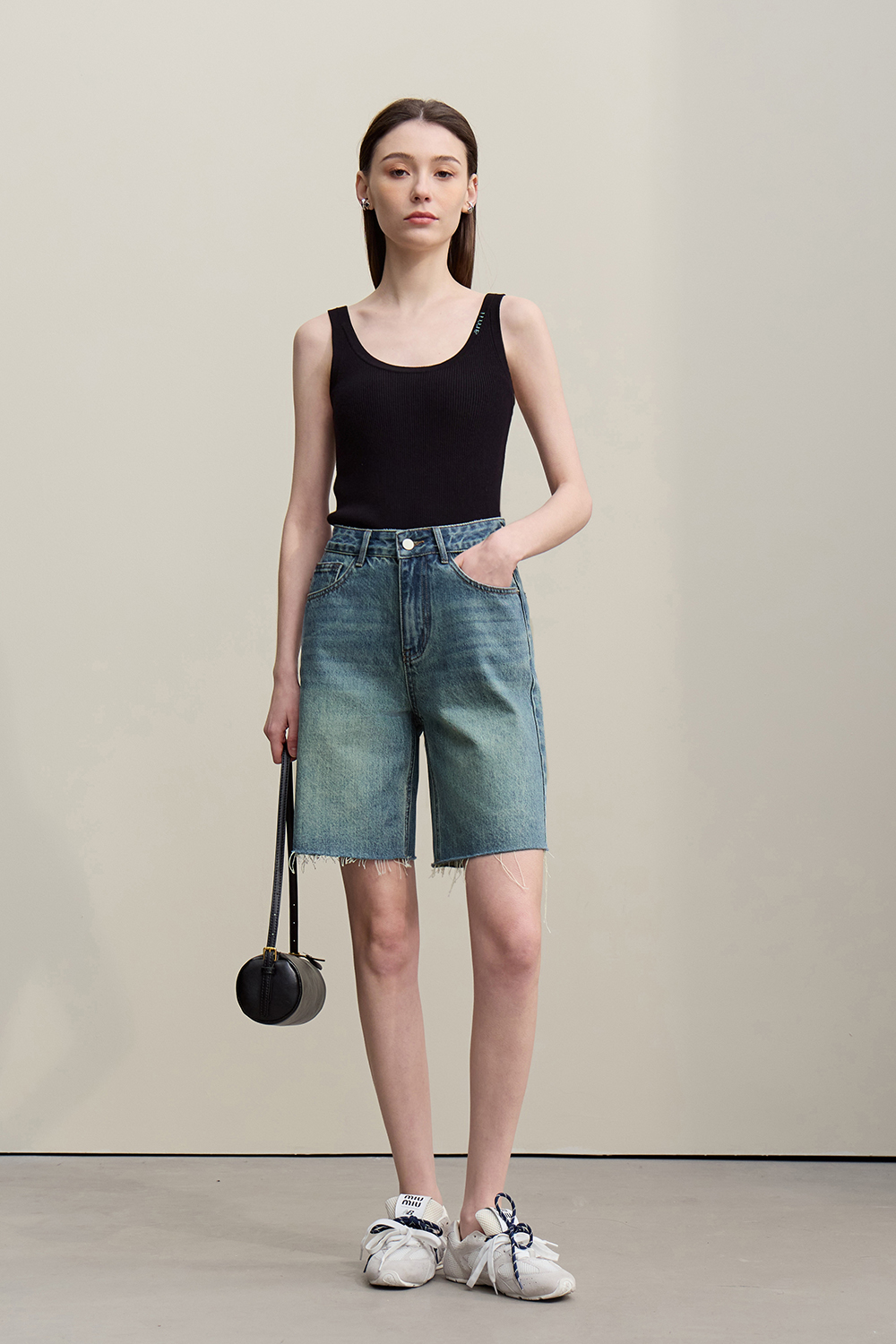 Frayed & Bleached Denim Shorts