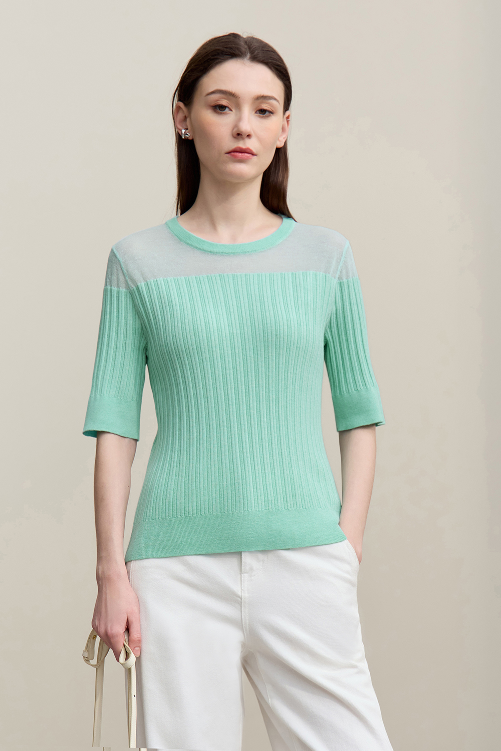 Sheer Silk Spliced Knit Sweater