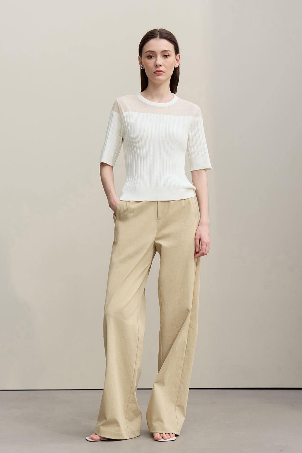 Sheer Silk Spliced Knit Sweater