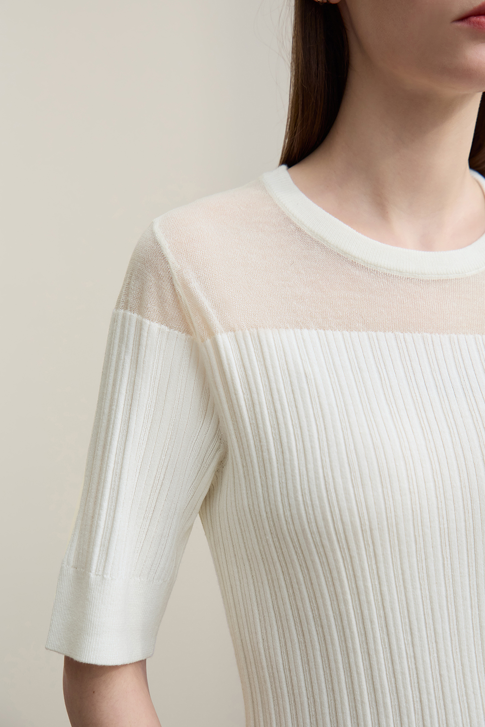 Sheer Silk Spliced Knit Sweater