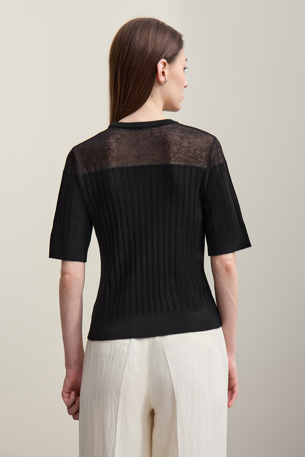 Sheer Silk Spliced Knit Sweater
