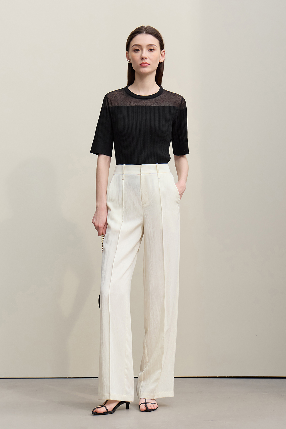 Sheer Silk Spliced Knit Sweater