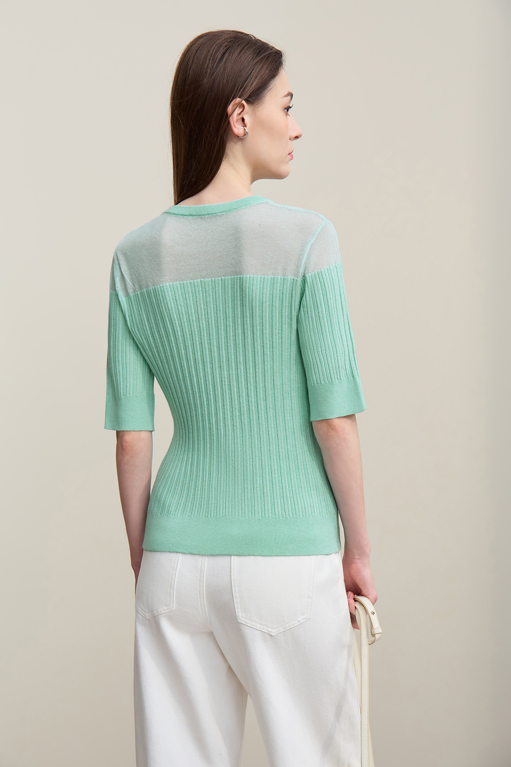 Sheer Silk Spliced Knit Sweater