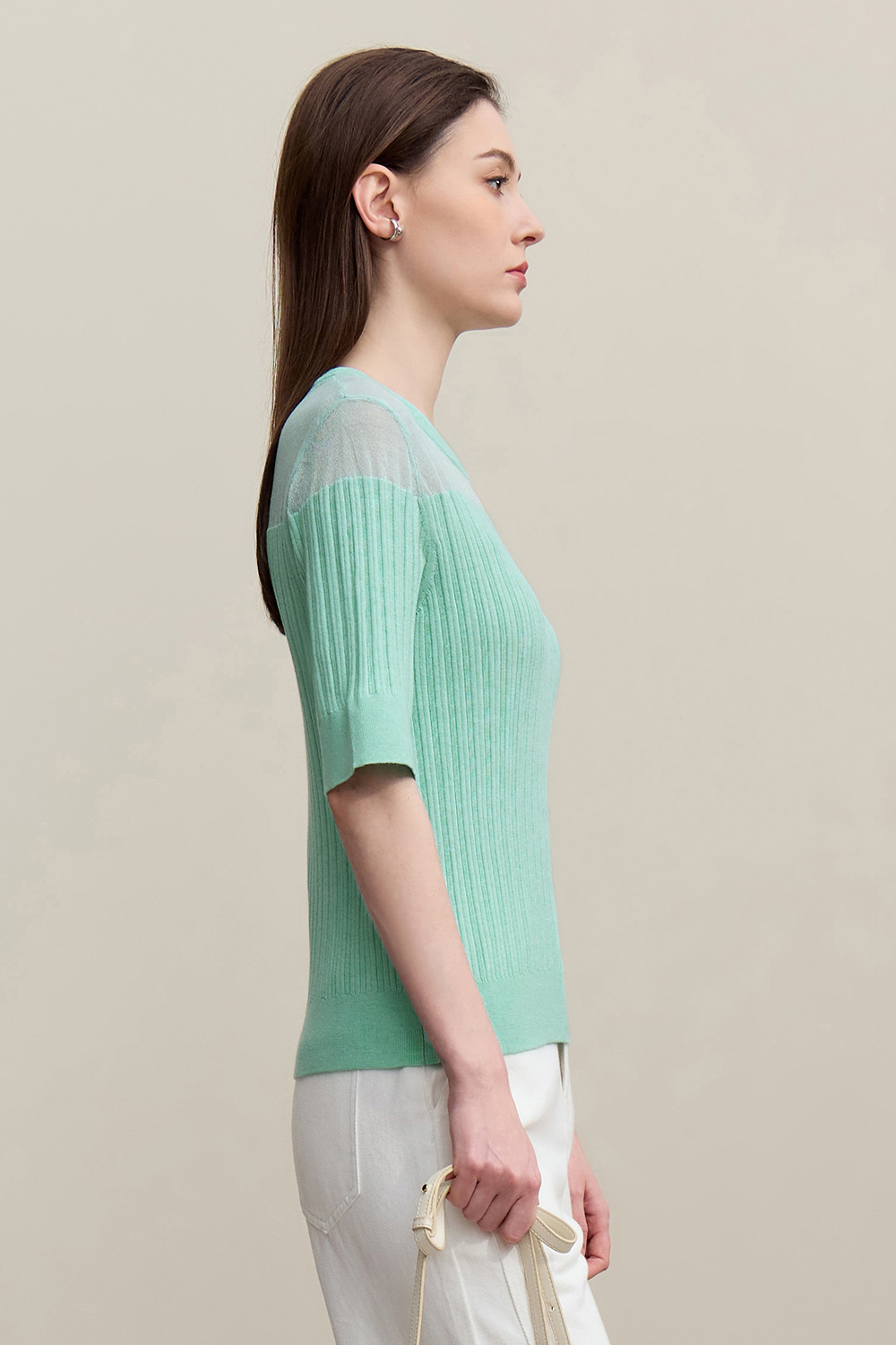 Sheer Silk Spliced Knit Sweater