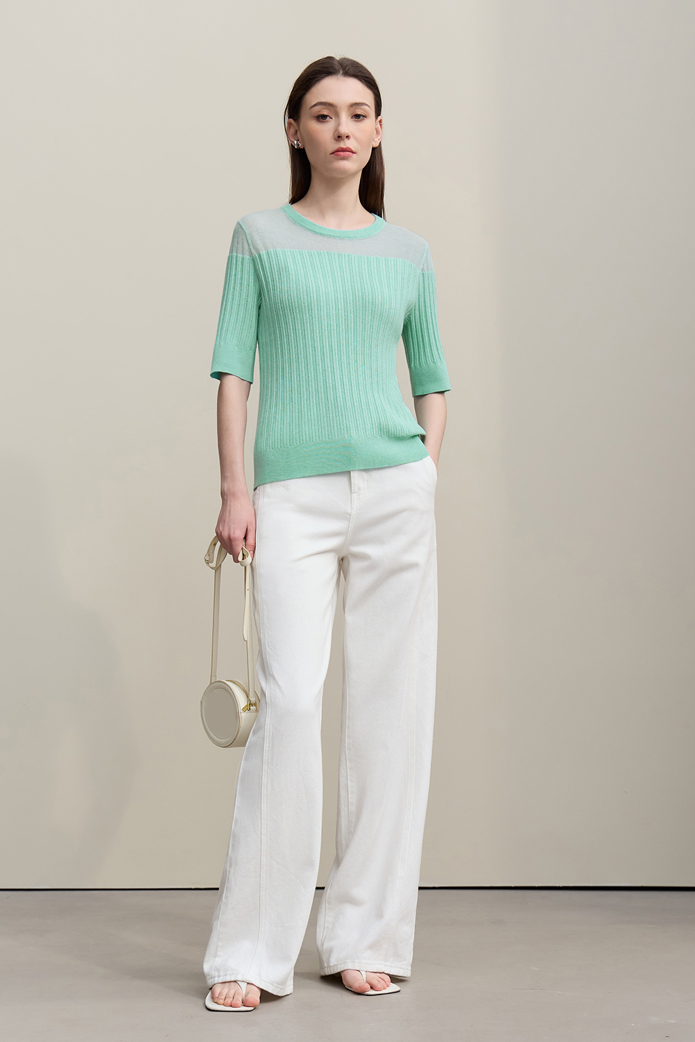 Sheer Silk Spliced Knit Sweater