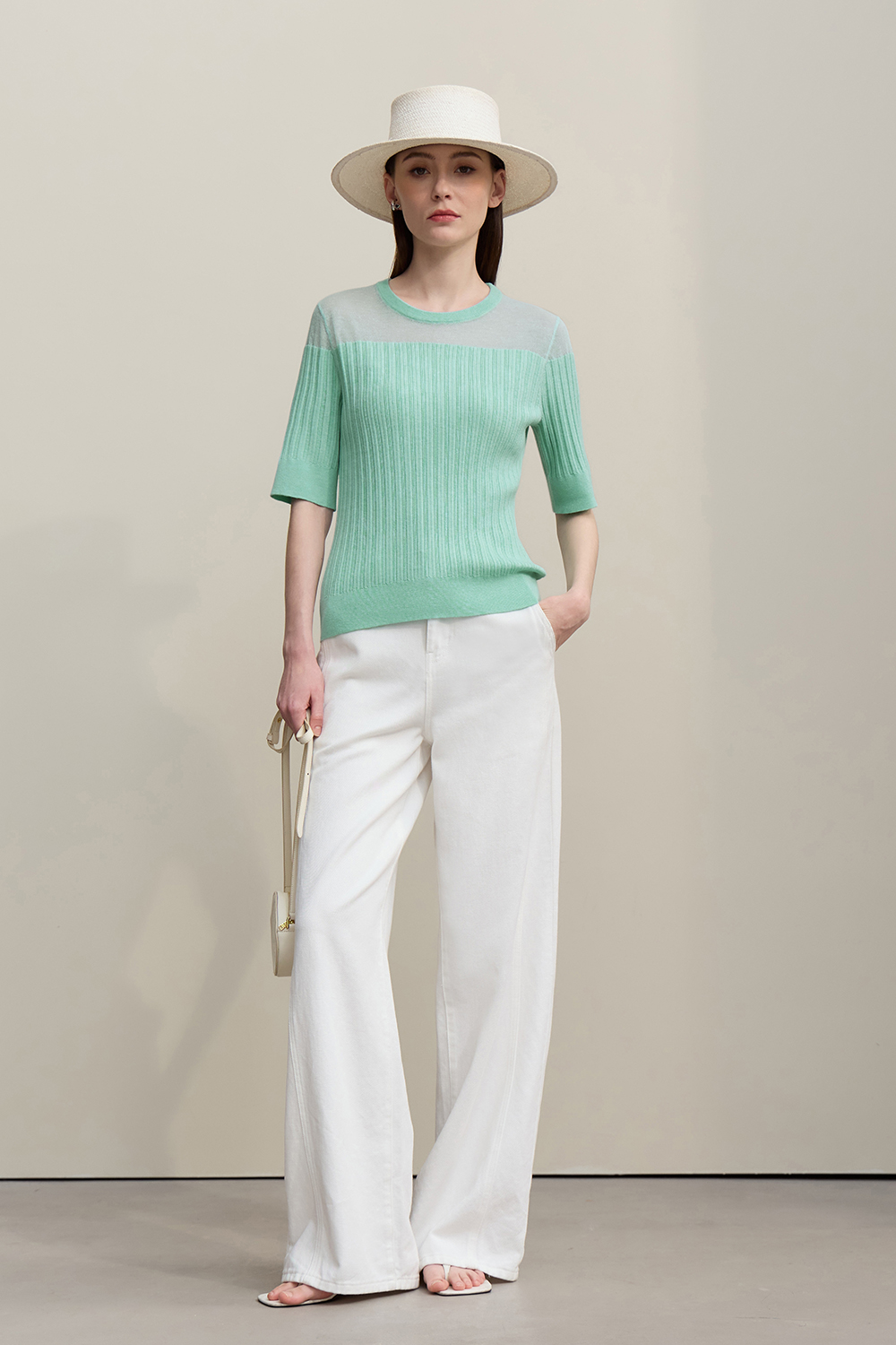 Sheer Silk Spliced Knit Sweater