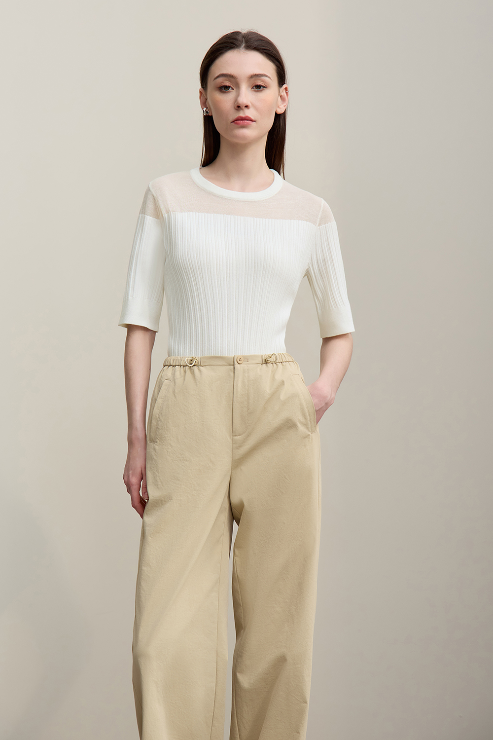 Sheer Silk Spliced Knit Sweater