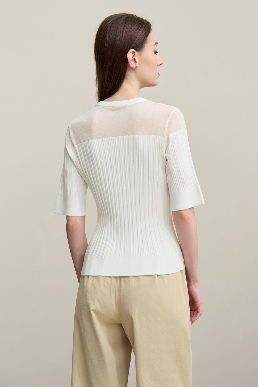 Sheer Silk Spliced Knit Sweater
